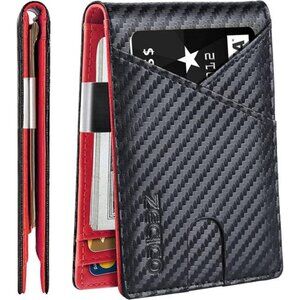 Mens Slim Wallet with Money Clip Black Red